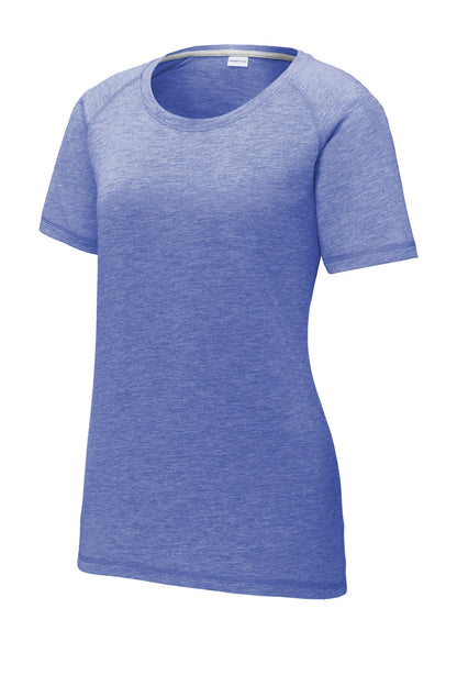 Sport-Tek Women's PosiCharge Tri-Blend Wicking Scoop Neck Raglan Tee. LST400