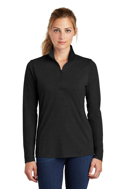 Front View of Black Triad So Sport-Tek Women's PosiCharge Tri-Blend Wicking 1/4-Zip Pullover. LST407  - 4XL