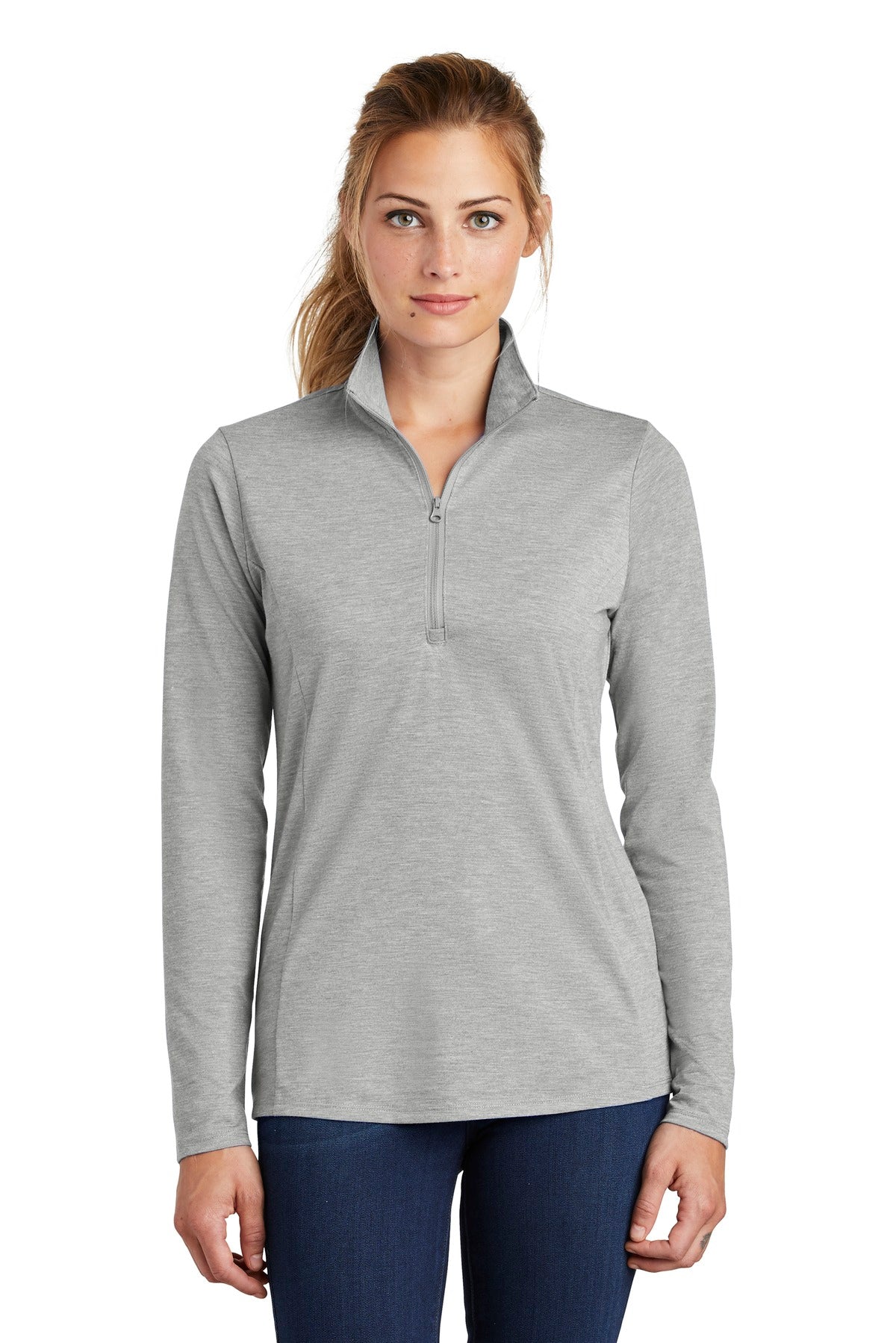 Sport-Tek Women's PosiCharge Tri-Blend Wicking 1/4-Zip Pullover. LST407