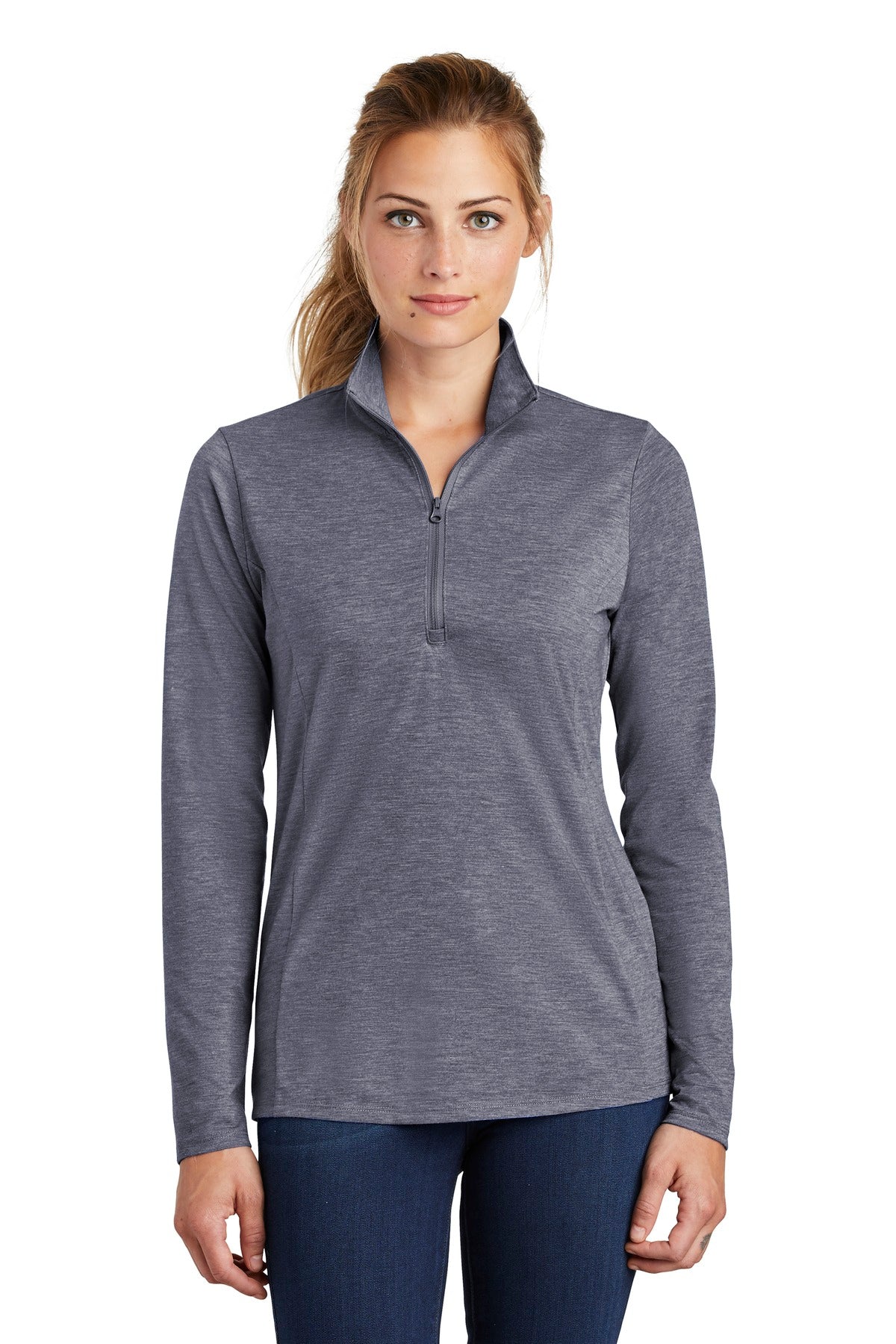 Sport-Tek Women's PosiCharge Tri-Blend Wicking 1/4-Zip Pullover. LST407