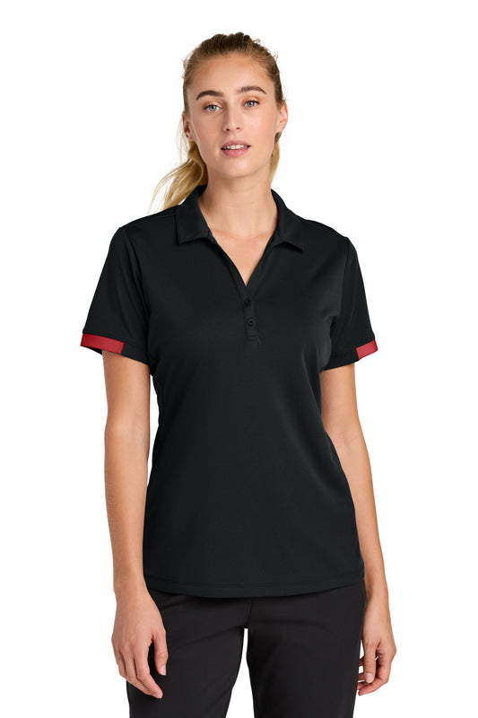 Front View of Blk/DpRed Sport-Tek Women's Club Colorblock Polo LST444  - M