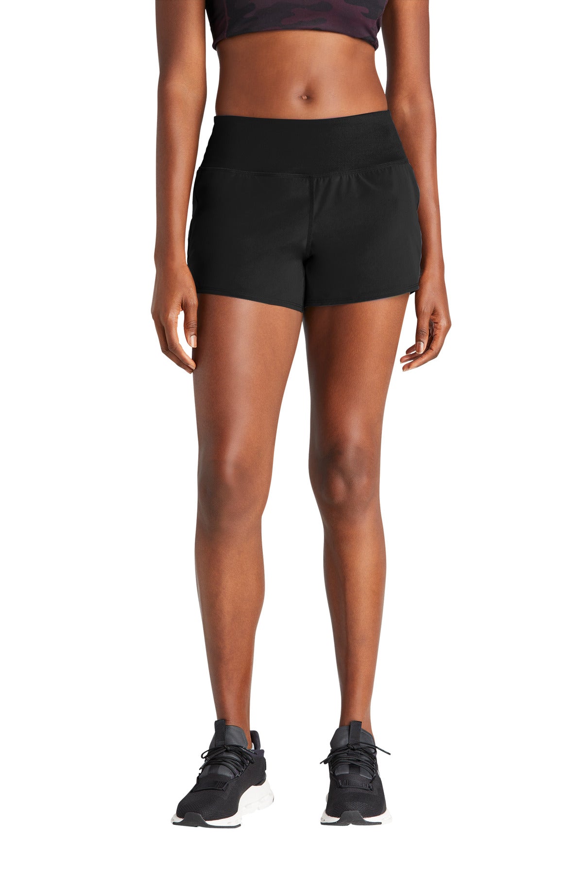 Front View of Black Sport-Tek Women's Repeat Short LST485  - XL