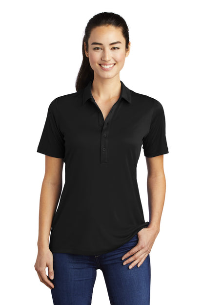 Front View of Black Sport-Tek Women's Posi-UV Pro Polo. LST520  - L