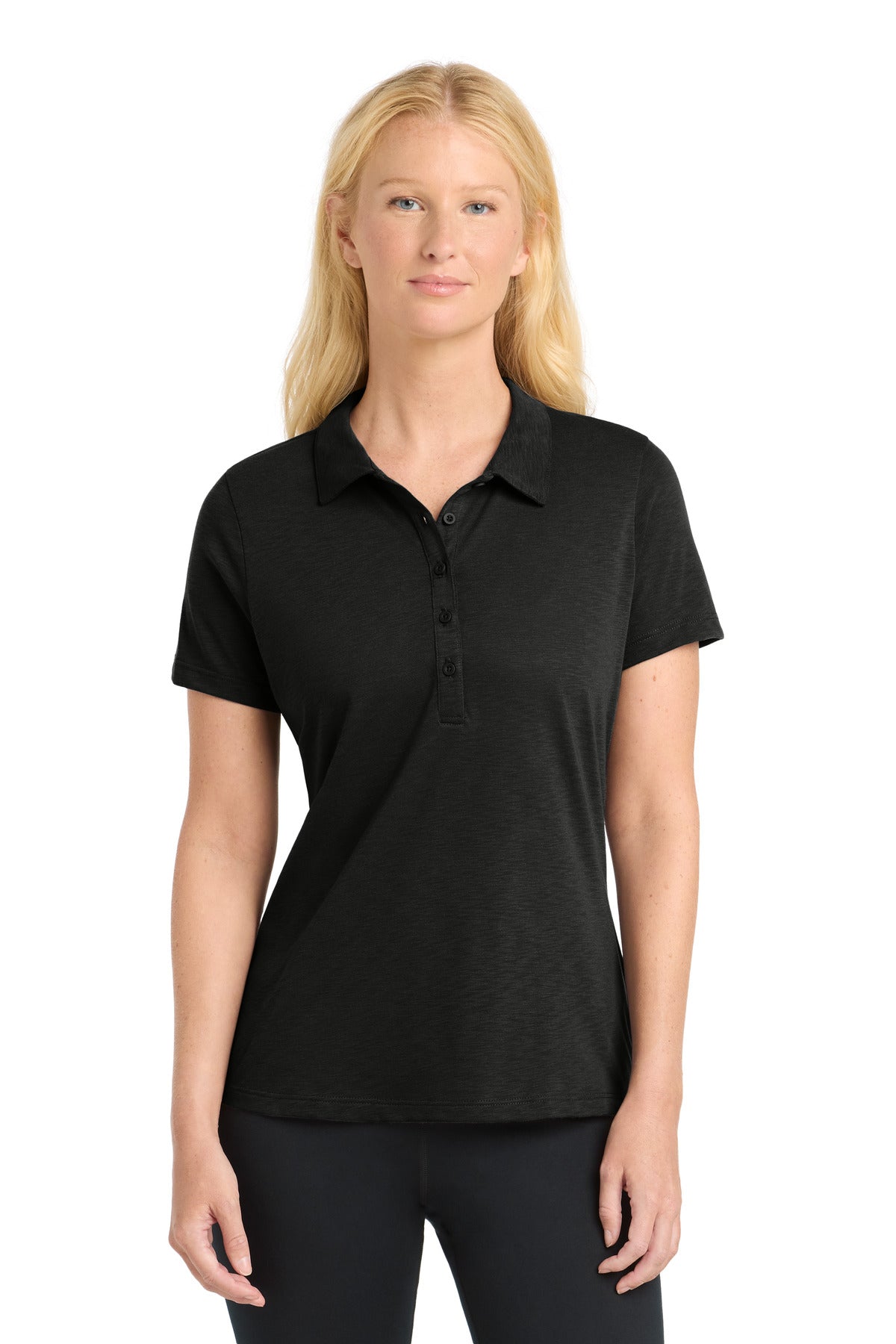 Front View of Black Sport-Tek Women's PosiCharge Strive Polo. LST530  - XXL