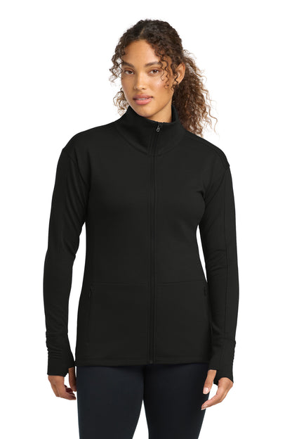 Front View of Black Sport-Tek Women's Sport-Wick Flex Fleece Full-Zip. LST560  - M