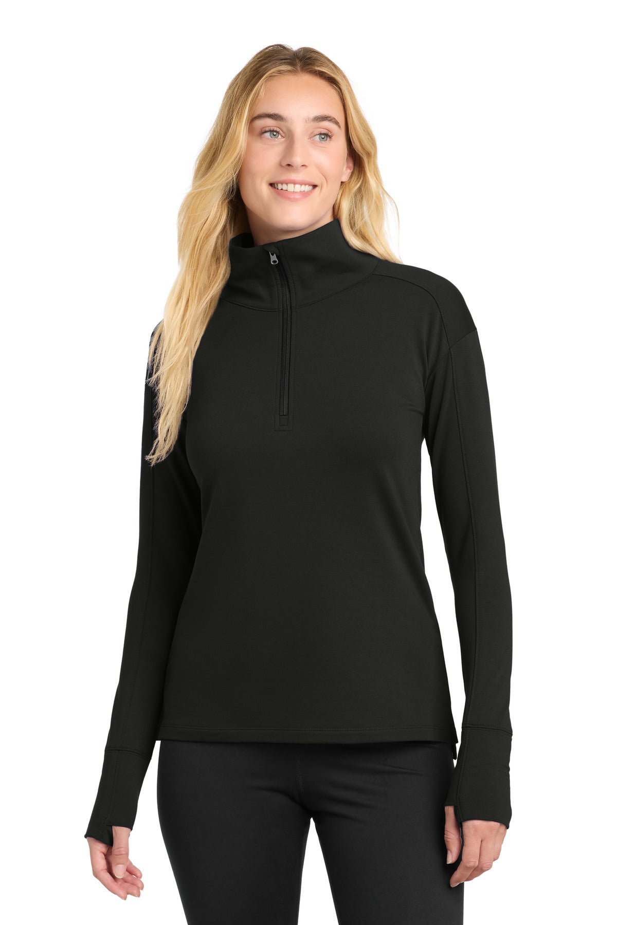 Front View of Black Sport-Tek Women's Sport-Wick Flex Fleece 1/4-Zip. LST561  - 4XL