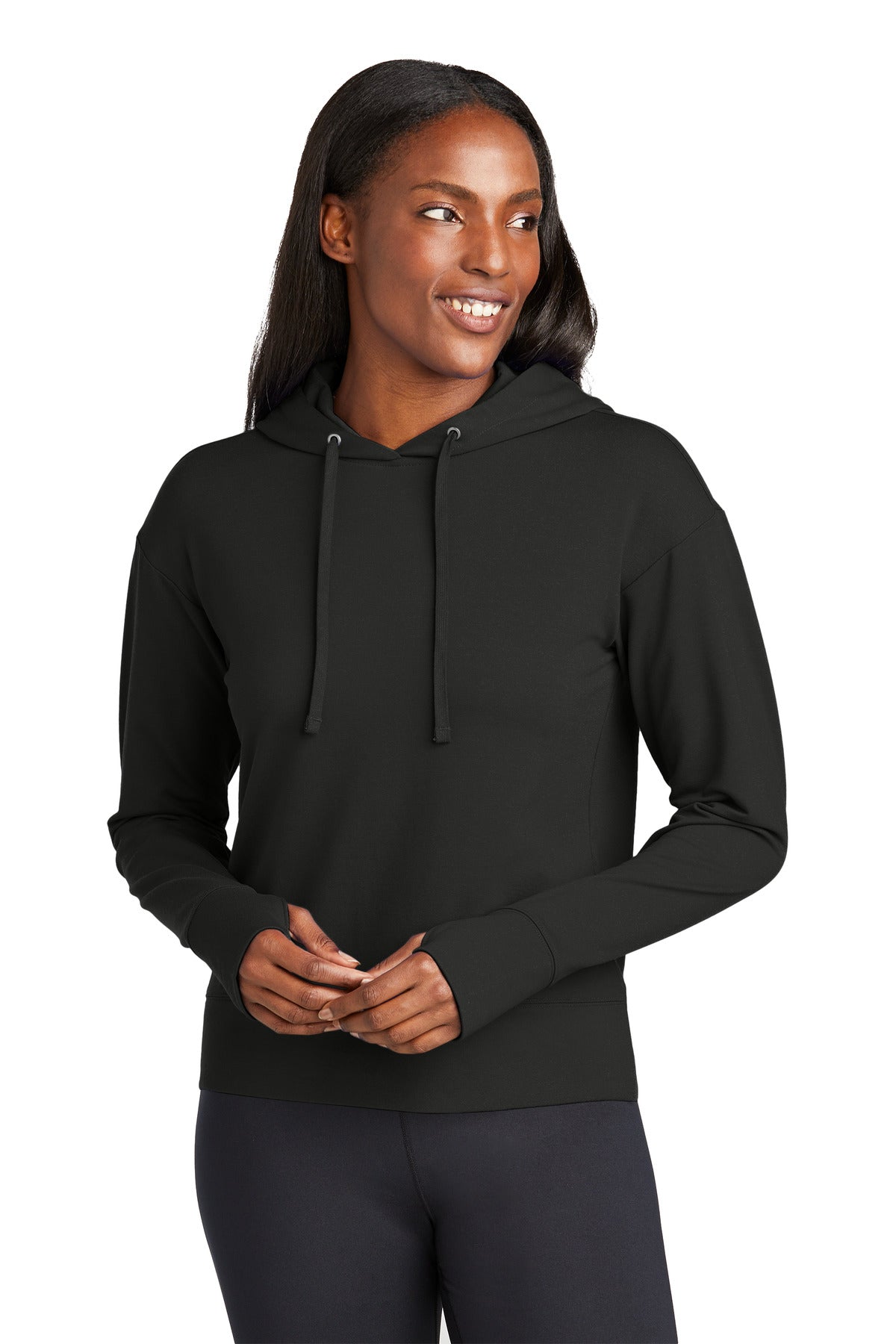 Front View of Black Sport-Tek Women's Sport-Wick Flex Fleece Pullover Hoodie LST562  - 3XL