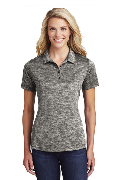 Front View of Black Electric Sport-Tek Women's PosiCharge Electric Heather Polo. LST590  - 3XL