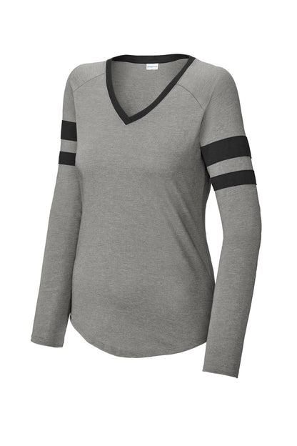 Sport-Tek Women's Halftime Stripe Long Sleeve V-Neck Tee LST6043