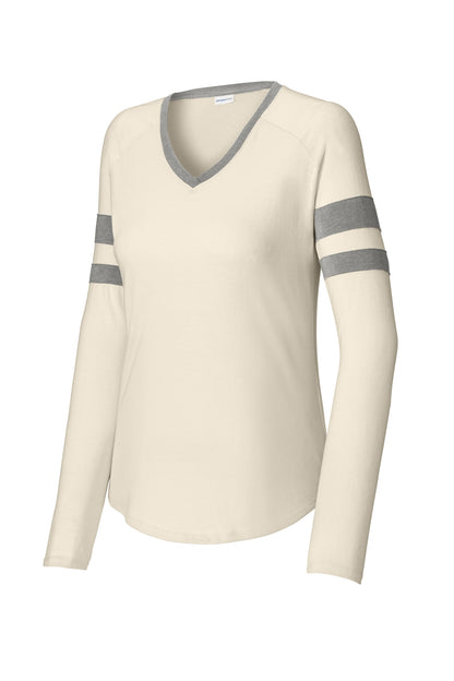 Sport-Tek Women's Halftime Stripe Long Sleeve V-Neck Tee LST6043