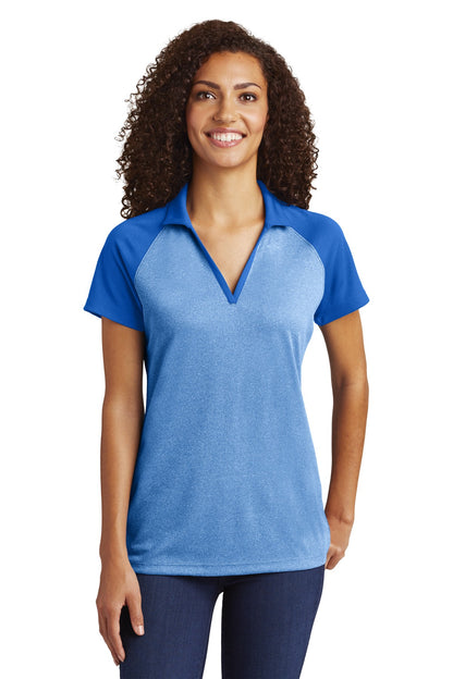 Sport-Tek Women's PosiCharge RacerMesh Raglan Heather Block Polo. LST641