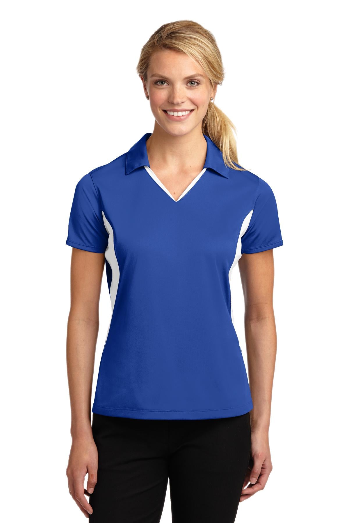 Sport-Tek Women's Side Blocked Micropique Sport-Wick Polo. LST655