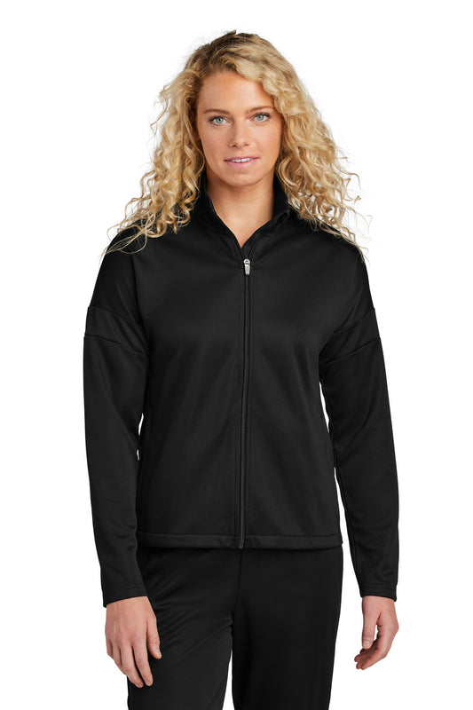 Front View of Blk/Blk Sport-Tek Women's Travel Full-Zip Jacket LST800  - 4XL