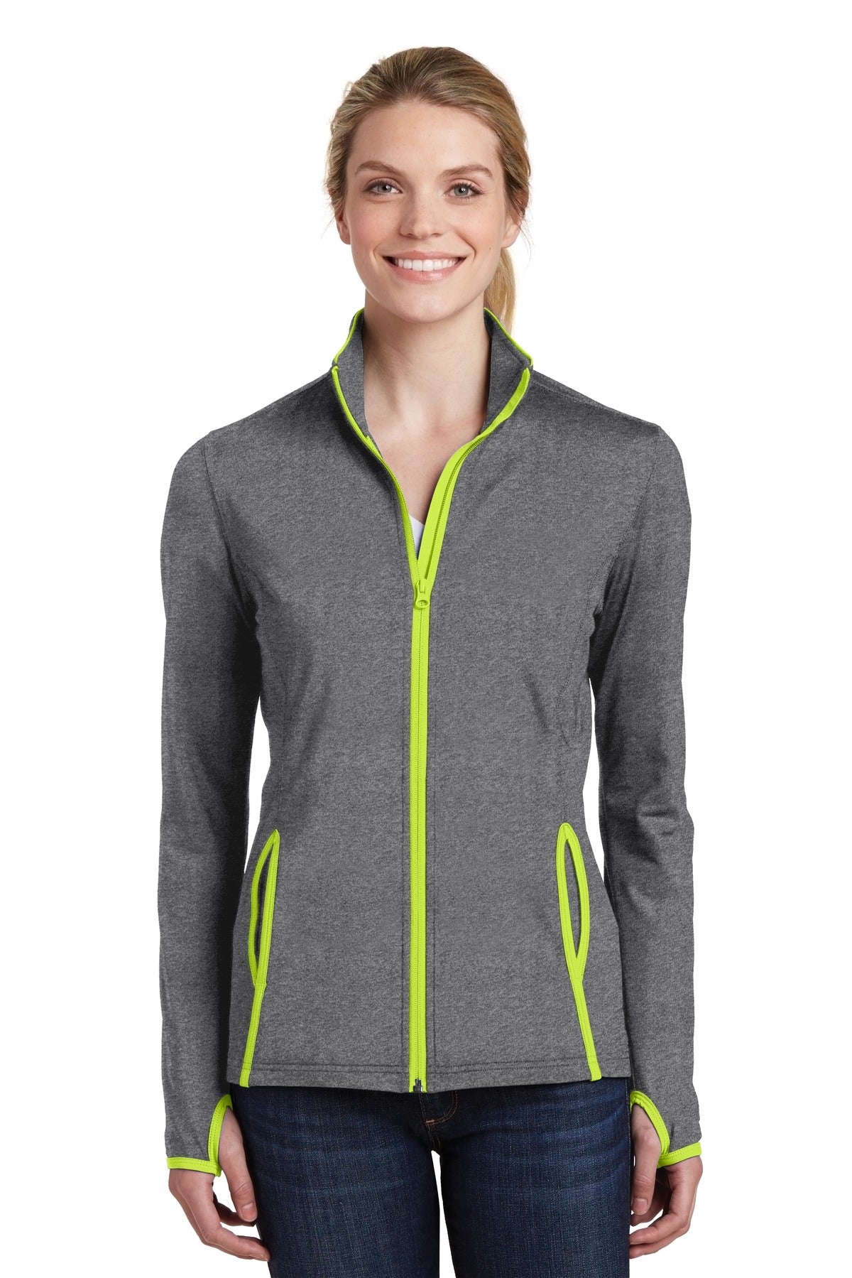 Sport-Tek Women's Sport-Wick Stretch Contrast Full-Zip Jacket. LST853