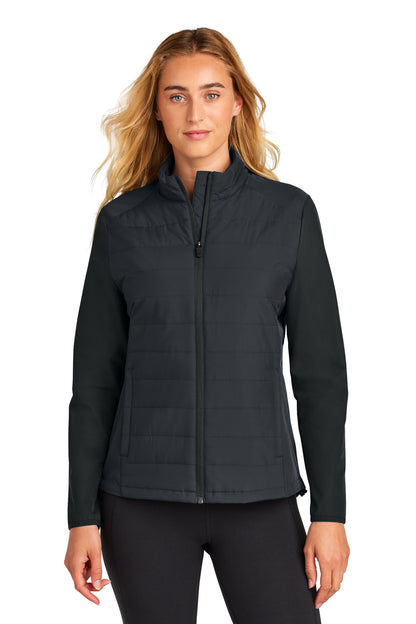 Front View of Black Sport-Tek Women's Teknical Hybrid Jacket LST940  - 3XL