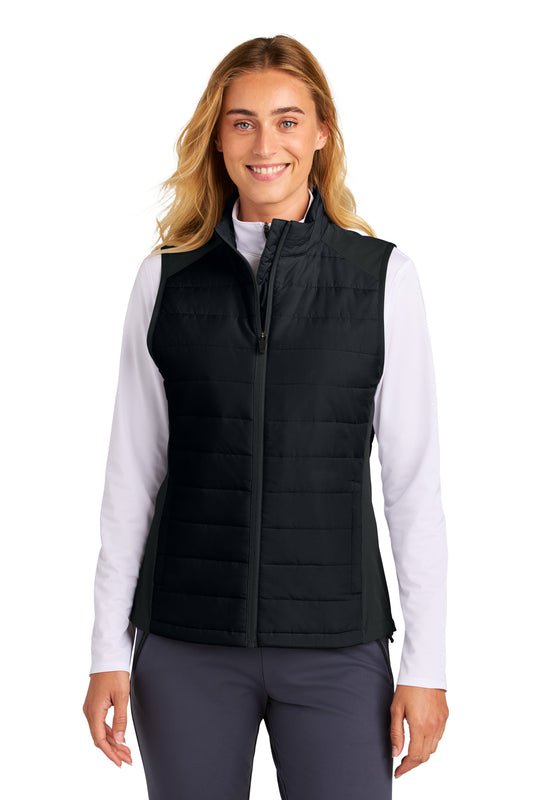 Front View of Black Sport-Tek Women's Teknical Hybrid Vest LST941  - XS