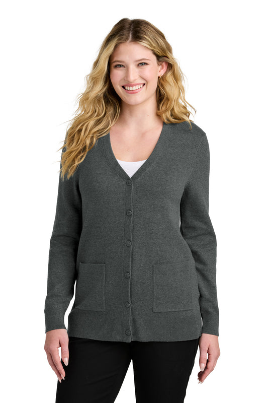 Front View of CharcoalHt Port Authority Women's Easy Care Button-Up Cardigan Sweater LSW4150  - L