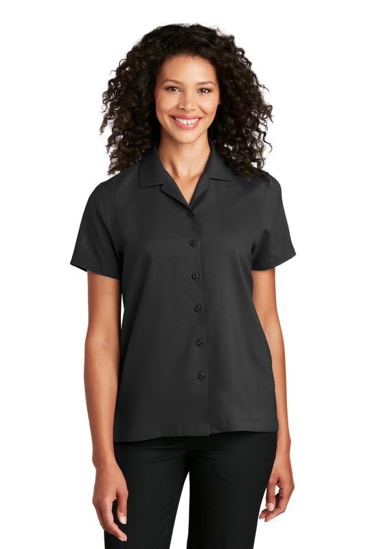 Front View of Black Port Authority Women's Short Sleeve Performance Staff Shirt LW400  - M