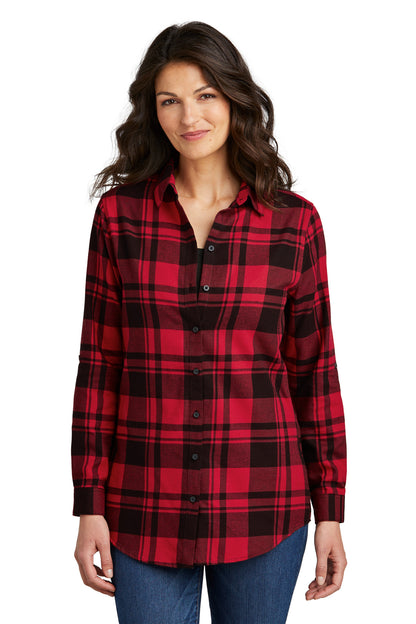 Front View of Engine Red/Blk Port Authority Women's Plaid Flannel Tunic . LW668  - XXL