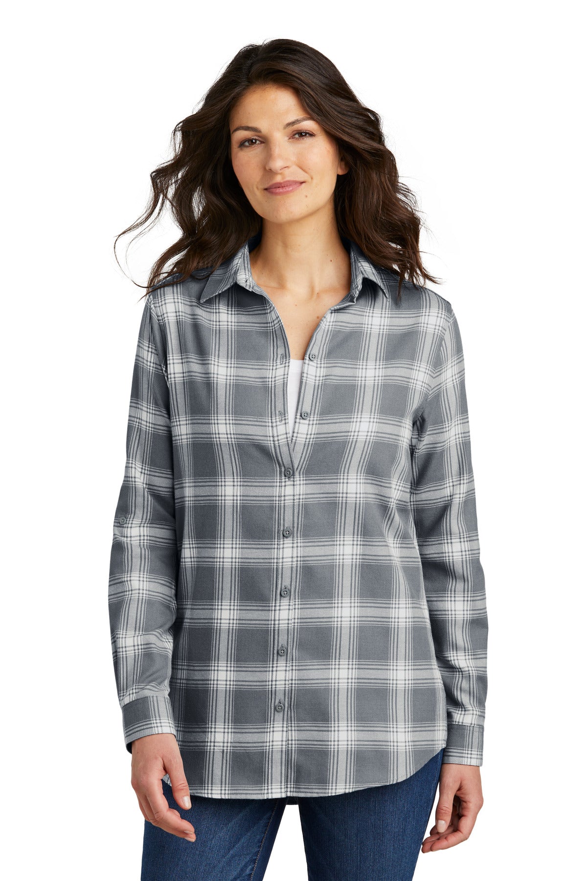 SanMar LW668_grey_creamopenplaid_model_front.jpg
