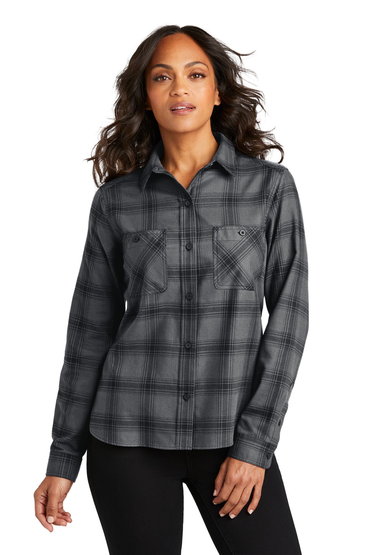SanMar LW669_grey_blackopenplaid_model_front.jpg