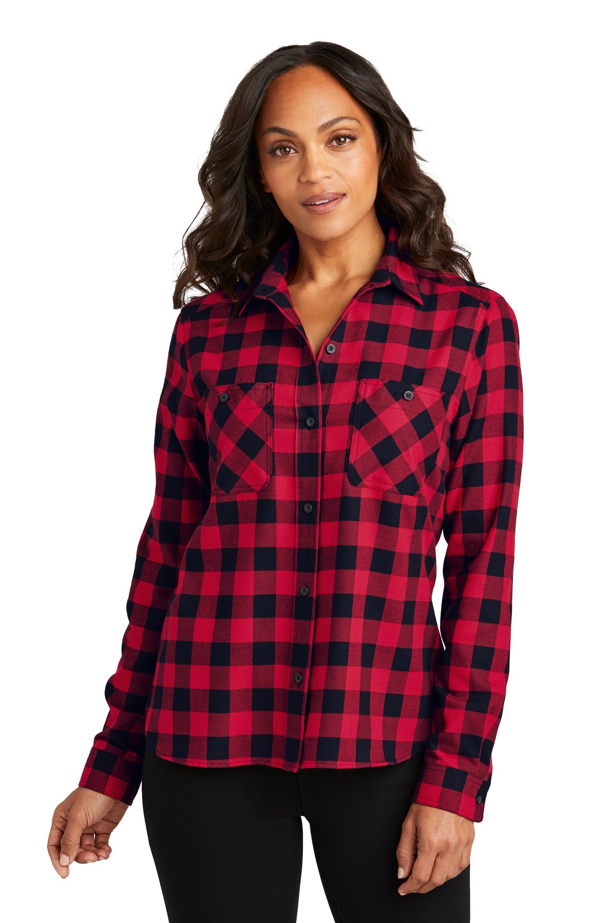 SanMar LW669_red_blackbuffalocheck_model_front.jpg
