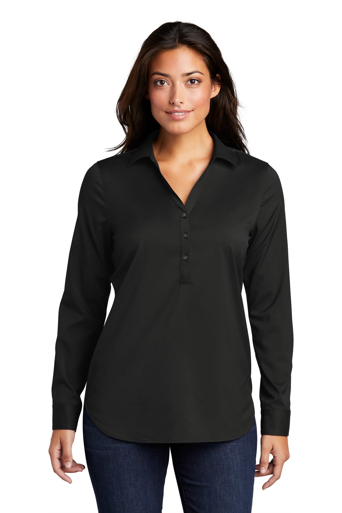 Front View of Black Port Authority Ladies City Stretch Tunic LW680  - XXL