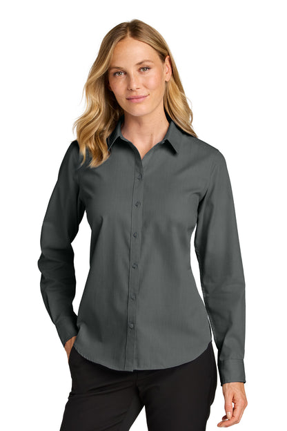 Front View of DeepBlack Port Authority Women's Long Sleeve Nailhead Easy Care Shirt LW816  - L