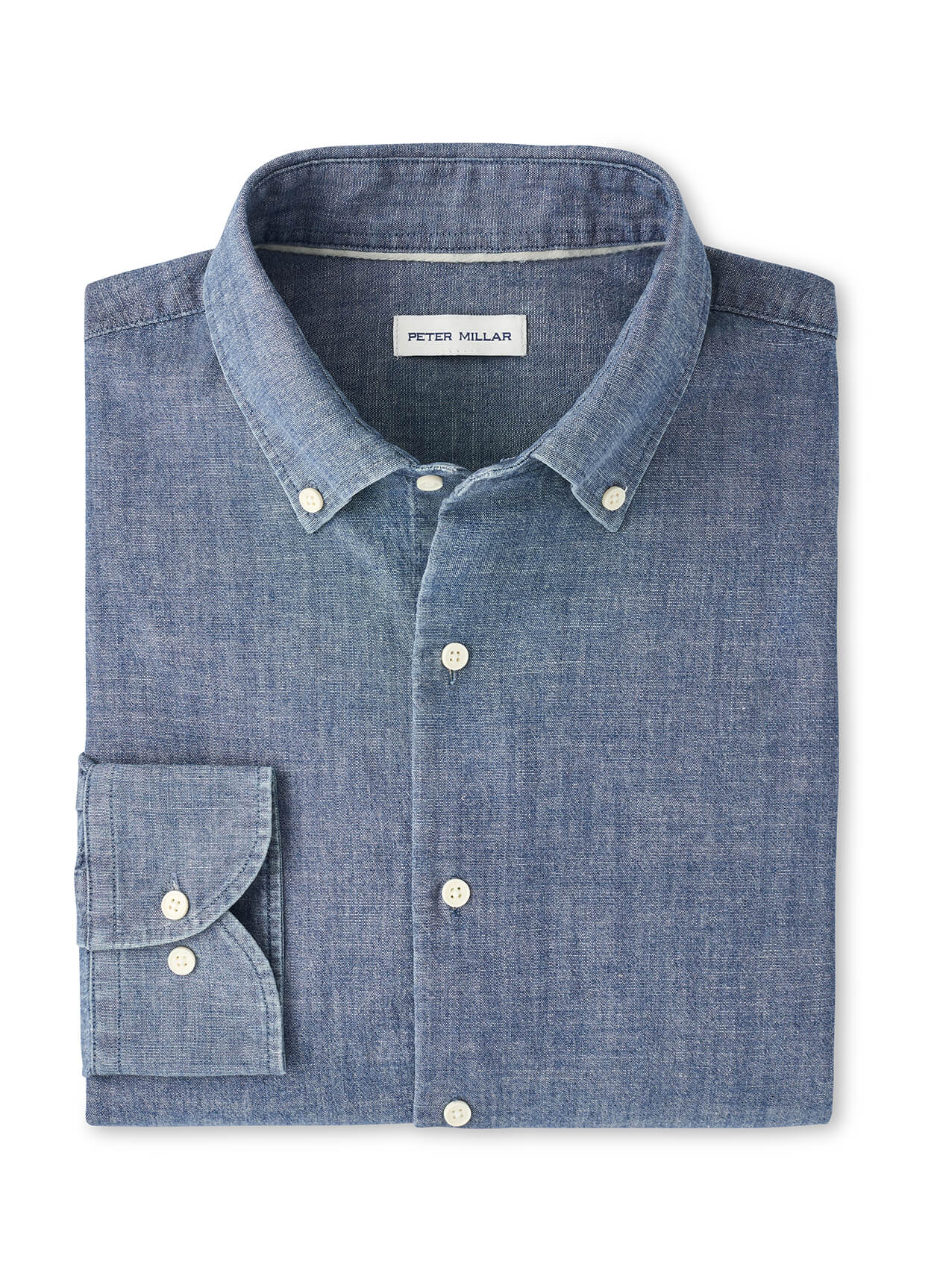 Peter Millar Men's Devonport Chambray Cotton-Stretch Sport Shirt - Indigo - SM