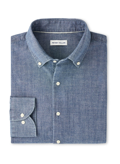 Peter Millar Men's Devonport Chambray Cotton-Stretch Sport Shirt - Indigo - SM