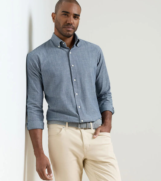 Peter Millar Men's Devonport Chambray Cotton-Stretch Sport Shirt