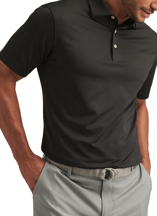 Peter Millar Men's Solid Performance Polo - Self Collar - Black - MD