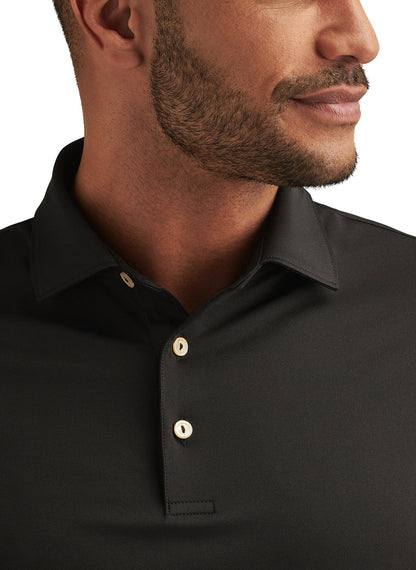 Peter Millar Men's Solid Performance Polo - Self Collar - Black - XXL