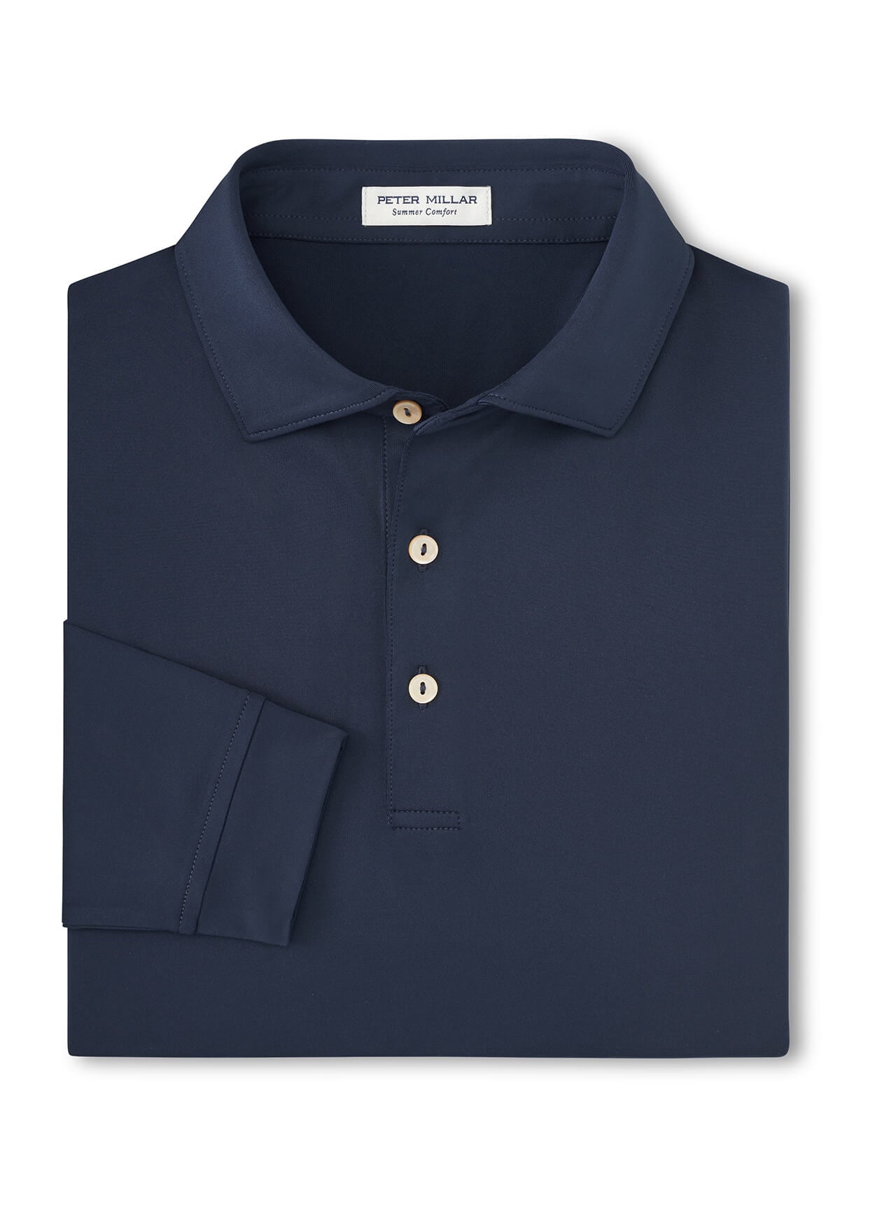 Peter Millar Men's Solid Performance Long-Sleeve Jersey Polo - Navy - SM