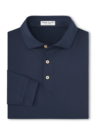 Peter Millar Men's Solid Performance Long-Sleeve Jersey Polo - Navy - SM