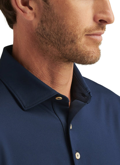Peter Millar Men's Solid Performance Long-Sleeve Jersey Polo - Navy - XL