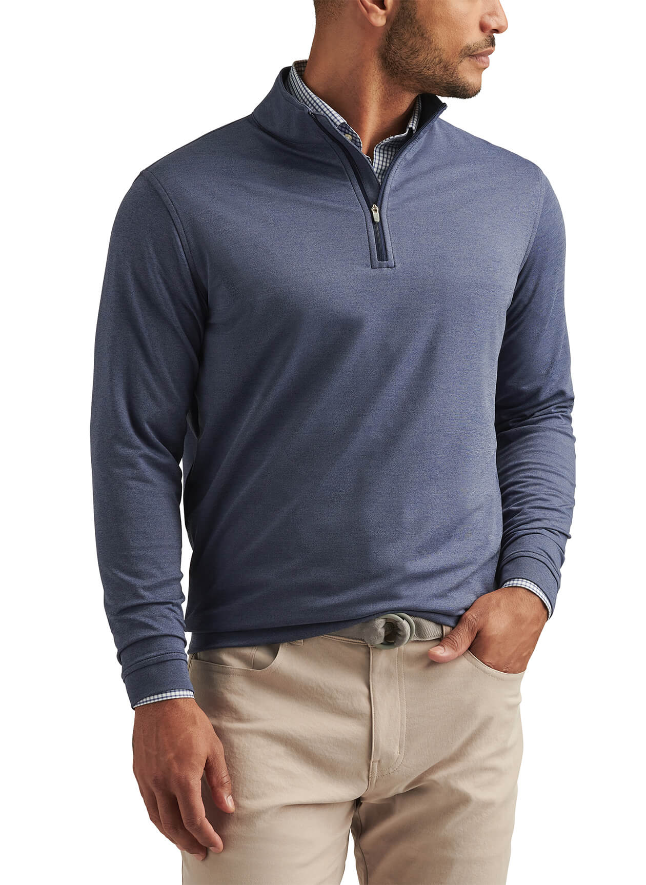 Peter Millar Men's Perth Performance Melange Quarter-Zip - Navy - MD