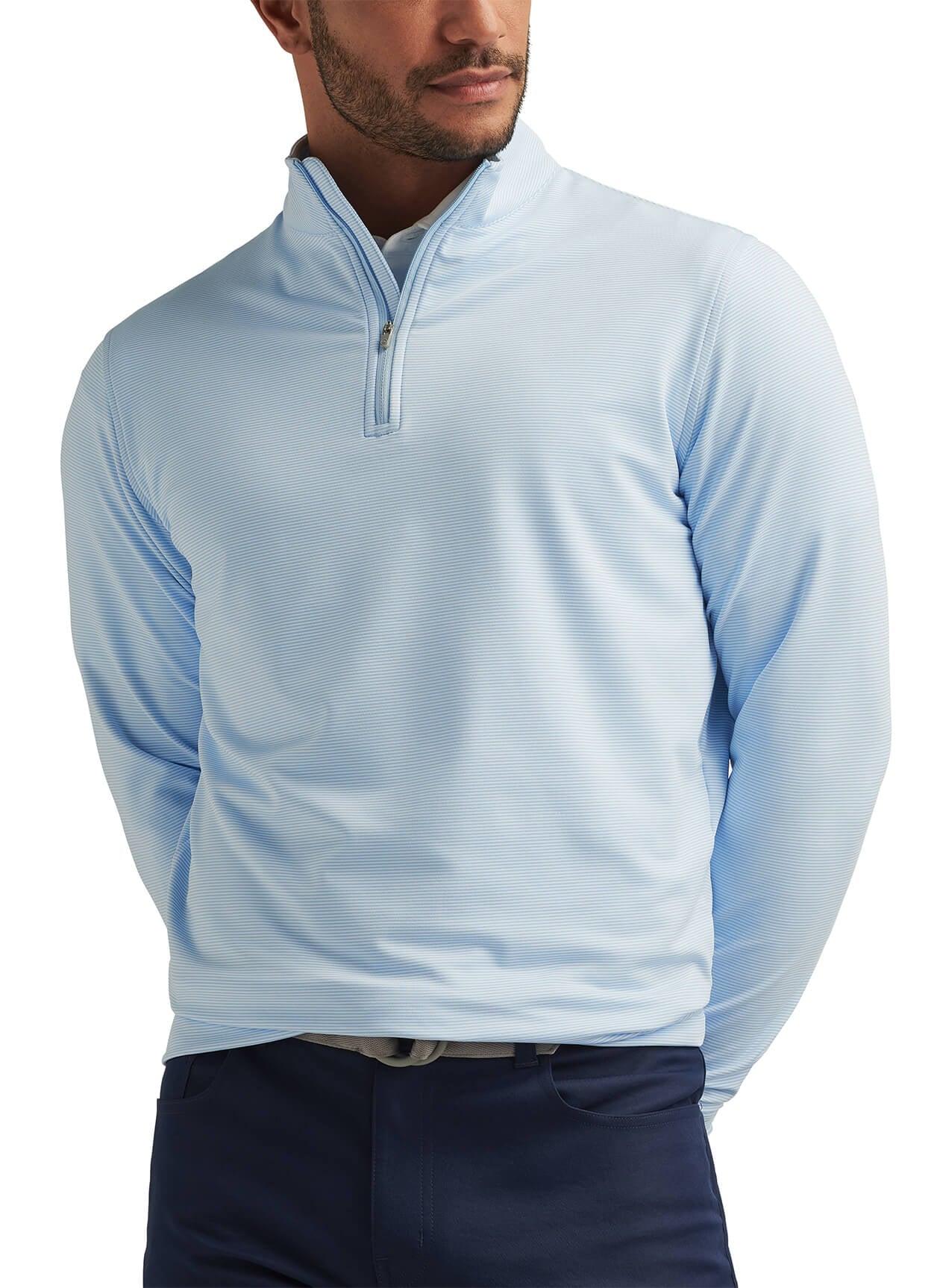 Peter Millar Men's Perth Sugar Stripe Quarter-Zip - Cottage Blue / White - MD