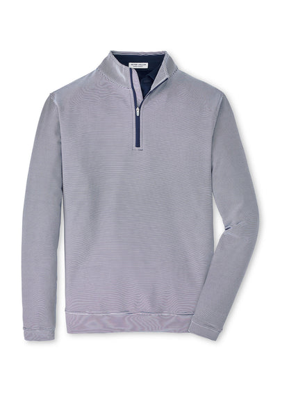 Peter Millar Men's Perth Sugar Stripe Quarter-Zip - Iron / White - SM