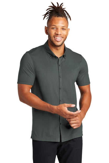 Front View of AnchorGrey Mercer+Mettle Stretch Pique Full-Button Polo MM1006  - XS
