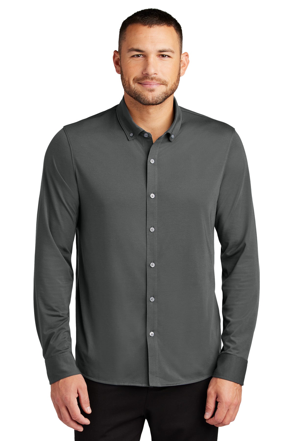 Front View of AnchorGrey Mercer+Mettle Stretch Jersey Long Sleeve Shirt MM1018  - XS