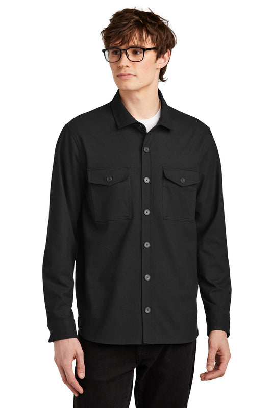 Front View of DeepBlack Mercer+Mettle Long Sleeve Twill Overshirt MM2020  - XS