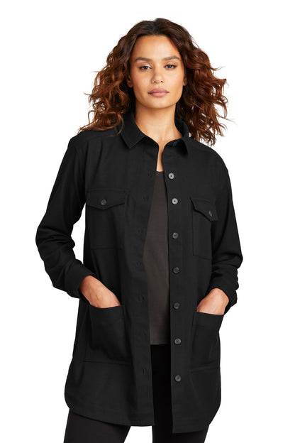 Front View of DeepBlack Mercer+Mettle Women's Long Sleeve Twill Overshirt MM2021  - XS