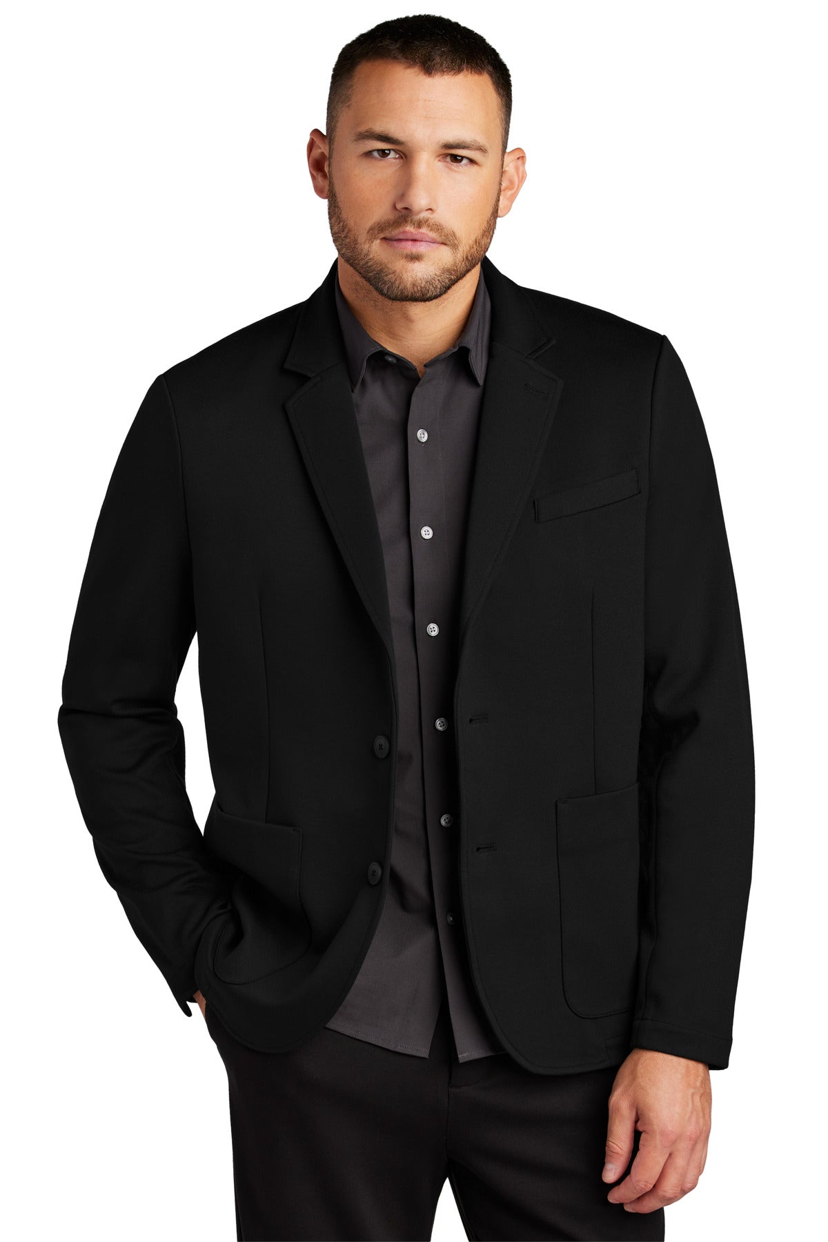 Front View of DeepBlack Mercer+Mettle Relaxed Knit Blazer MM3030  - XS