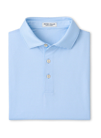 Peter Millar Men's Gingham Performance Jersey Polo SP26 - Cottage Blue - SM