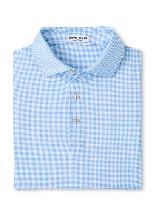 Peter Millar Men's Gingham Performance Jersey Polo SP26 - Cottage Blue - SM