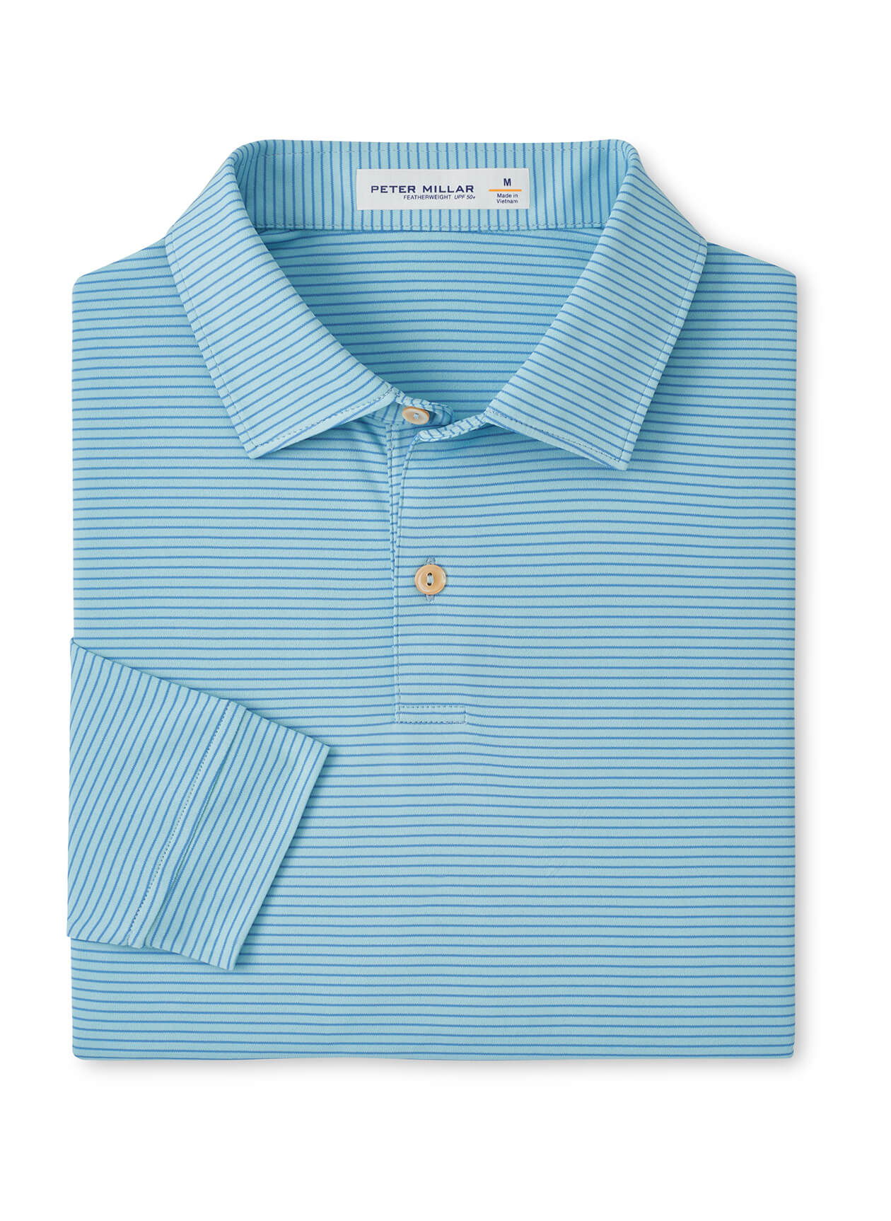 Peter Millar Men's Featherweight Stripe Long-Sleeve Performance Polo - Seaflower - SM