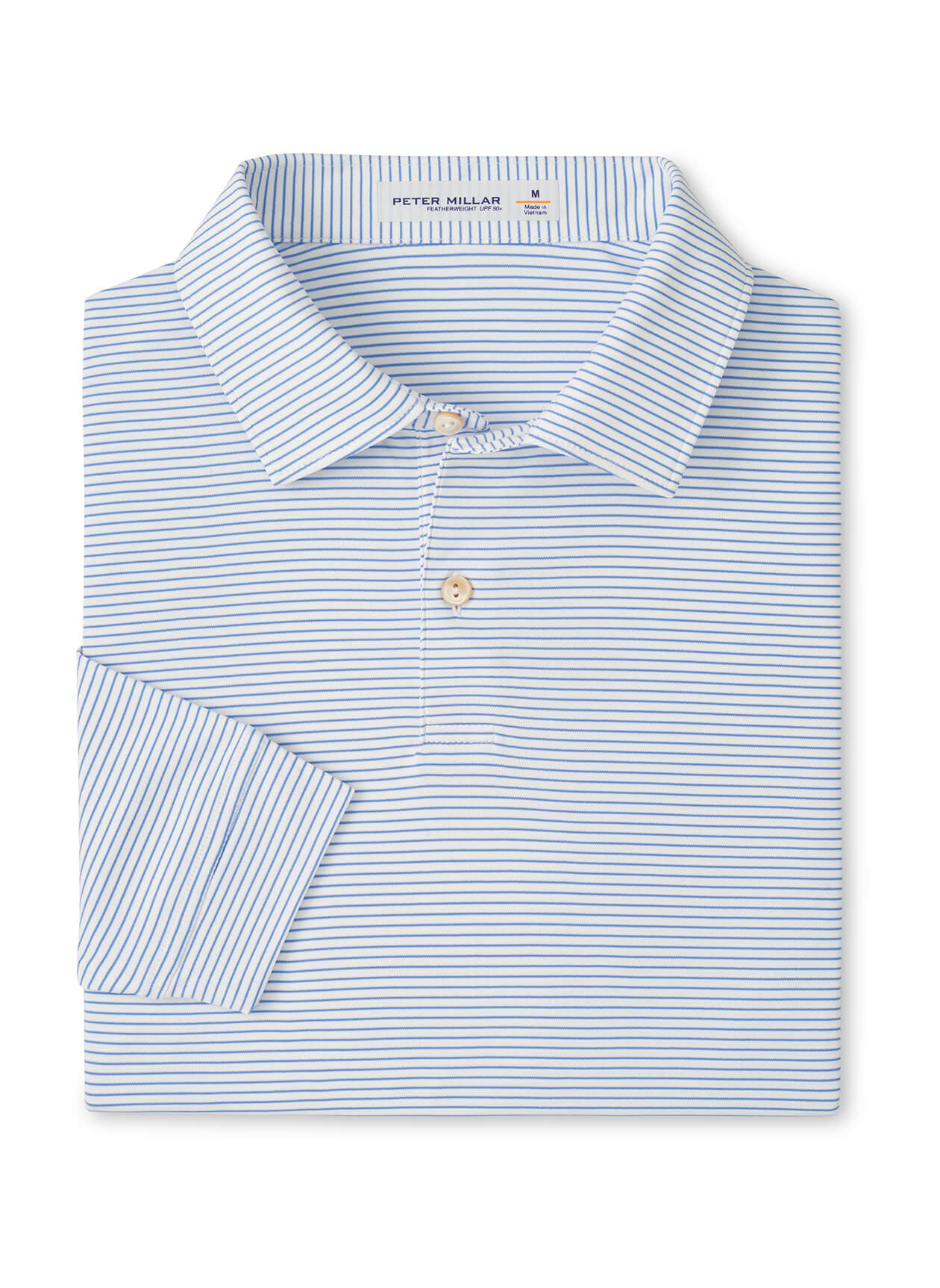 Peter Millar Men's Featherweight Stripe Long-Sleeve Performance Polo - Seaflower - MD
