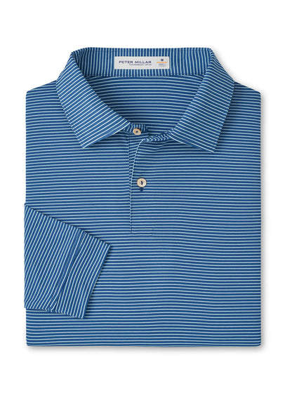 Peter Millar Men's Featherweight Stripe Long-Sleeve Performance Polo - Seaflower - LG
