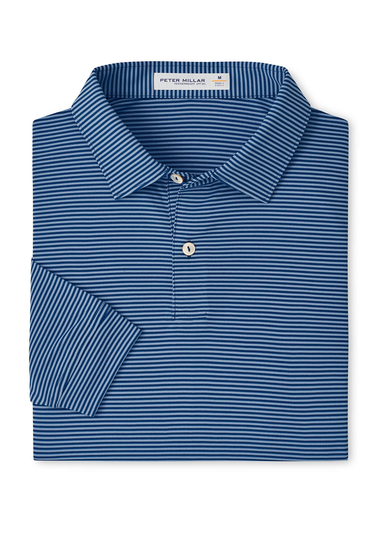 Peter Millar Men's Featherweight Market Stripe Long-Sleeve Performance Polo - Windsor Blue - SM